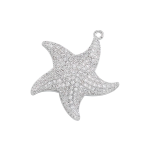 Detailed view of silver starfish pendant with shimmering cubic zirconia micro-inlay
