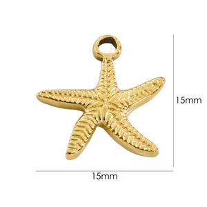 Polished gold starfish pendant measuring 15mm x 15mm for DIY jewelry making