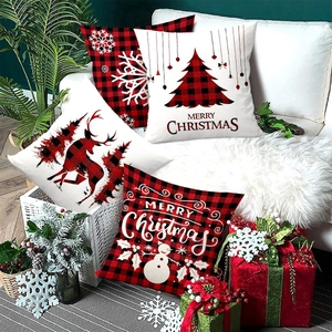 Fröhliche Weihnachten Kissenbezug Buffalo Karo Elch Schneemann Baum Muster Dekorative Quadratische Kissenhülle Für Sofa Zuhause
