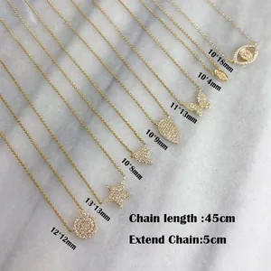 Size guide for gold-plated necklaces with cubic zirconia charms and adjustable chain