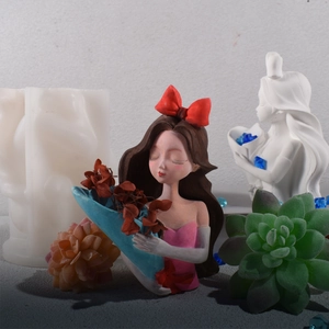 Silicone mold for creative European flower girl resin planter with a red bow