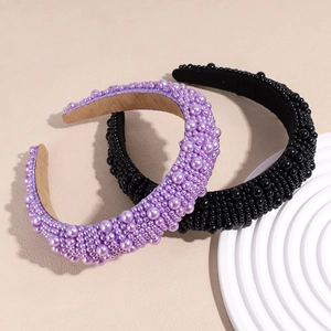 Handgefertigte Barock-Perlen-Haarreifen in Schwarz und Lavendel mit Schwamm-Design