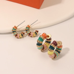 Rainbow enamel gold hoop earrings set with colorful macaron finish for women