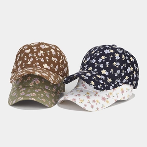 Casquette De Baseball Imprimé Fleuri Pour Femmes Coton Réglable Visière Courbée Chapeau De Soleil Mode