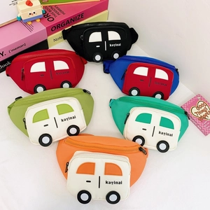 Cartoon Car Shape Kids Waist Bag Nylon Adjustable Strap Cute Chest Bag For Boys And Girls Toddler Travel Fanny Pack