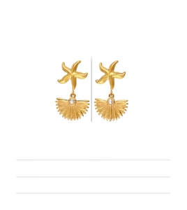 Detailed size parameters of gold starfish and shell earrings made of stainless steel