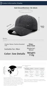Size chart for winter baseball cap with brim depth and head circumference measurements