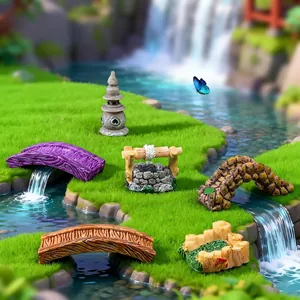 Miniature garden bridge and stone tower ornaments for micro landscape decor