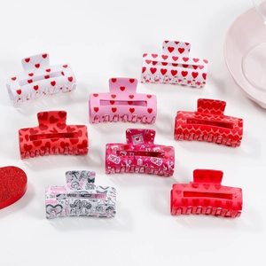 Sweet Heart Pattern Hair Claw Clip Plastic Cupid Angel Print Square Shark Clip For Women Girls Valentine Theme