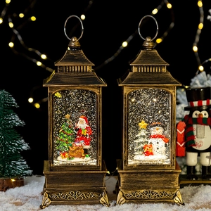 Lanterne de Noël rétro avec boule à neige, scènes de Père Noël et de bonhomme de neige