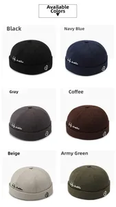 Close-up of docker hats showing detailed embroidery and six available color options