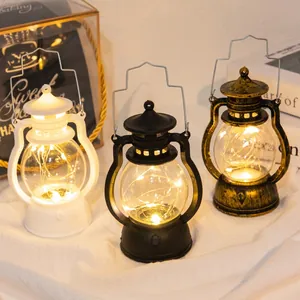 Vintage LED Lantern Decorative Hanging Portable Lamp Christmas Halloween Table Ornament Plastic Battery Operated Warm Light