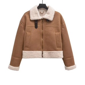 Damen Jacke Aus Wildlederimitat Mit Lammfellimitat Reverskragen Warmer Winter Aviator Moto Biker Mantel