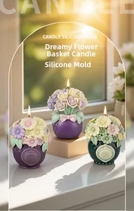 Detailed silicone mold for floral basket candles showing 3D flower textures and bow detail