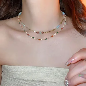 Collier De Künstliche Perles Fait Main Avec Fausses Künstliche Perles Rocaille Colorées Style Bohème Chaîne De Clavicule Bijoux De Vacances Pour Femmes