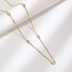 Minimalist Copper Necklace Bezel Set Round Zircon Dainty Gold Plated Choker For Women Vintage Korean Style Jewelry