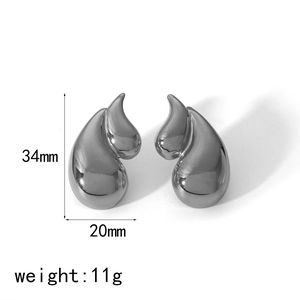 Mirror polished 18k stainless steel teardrop earrings measuring 34mm by 20mm for women