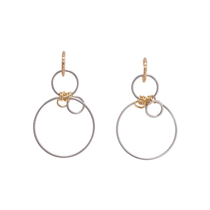 Chic geometric intertwined gold and silver hoop earrings in a minimalist circular design