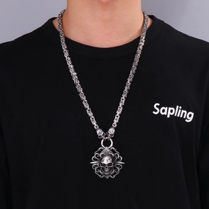 Punk style skull mask pendant necklace with heavy chain and crystals for men
