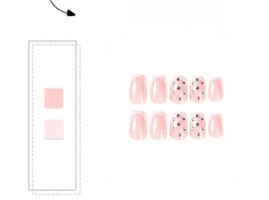 Macro detail of pink press-on nails featuring square-oval tips and silver bead accents