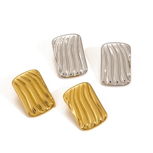 Square wavy texture titanium steel earrings in 18k gold and silver minimalist finish