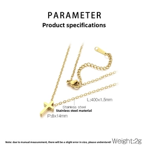 Detailed product dimensions for the stainless steel cross necklace with size specifications