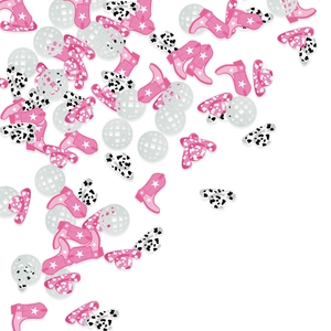 Disco Party Confetti Pink Cowboy Boots Cow Print Hats Silver Mirror Balls Holographic Sequins Table Decorations Birthday