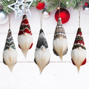 Knitted Christmas Gnome Hanging Ornaments Faceless Tomte Plush Decorations With Faux Fur Beard Tree Party Home Decor