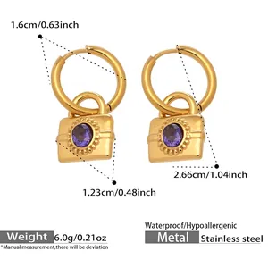 Spécifications de taille et de poids des boucles d'oreilles cadenas dorées avec zircon