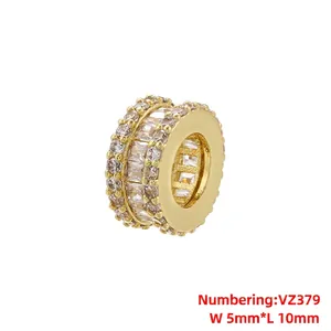 Detail showing gold-plated wheel bead with triple rows of zircon stones and dimensions