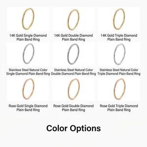 Minimalist 14K gold and titanium steel ring set with zircon diamonds in three finishes