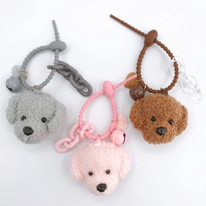 Cute Plush Teddy Dog Keychain Poodle Head Bag Pendant With Metal Bell Polyester Furry Puppy Keychain For Bag Decoration Accessories