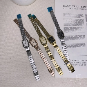 Square dial quartz watches with metal straps in multiple colors and Roman numerals