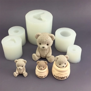 Teddy bear and honey pot silicone mold set for chocolate cake and candle making