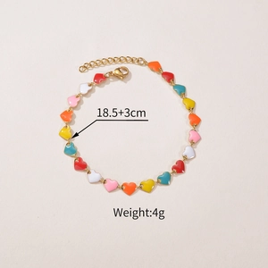 Colorful oil drip heart charm bracelet in gold-plated alloy for women with adjustable chain