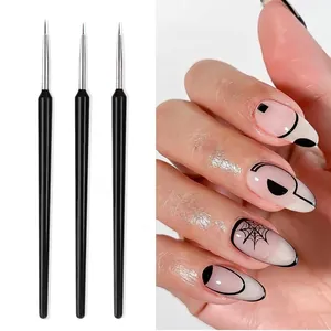 Lot de 3 pinceaux liner nail art noirs professionnels pour manucure française et détails