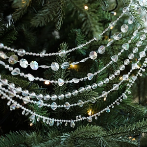 Iridescent Christmas Bead Chain Garland Transparent Acrylic Star Snowflake Heart Hanging Decor For Xmas Tree DIY Party