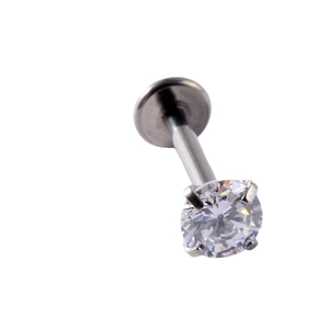 Polished G23 titanium labret stud with a brilliant round clear cubic zirconia stone