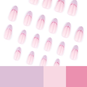 Faux ongles à presser dégradés bleu violet pailletés de forme amande courte française