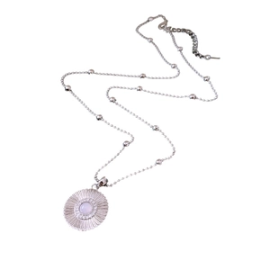 Minimalist silver daisy pendant necklace with white stone and zircon stones for women