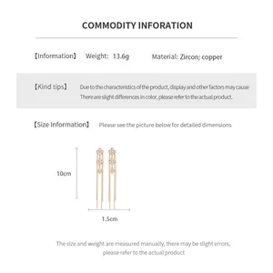 Detailed size chart for 18K gold plated flower tassel earrings with zircon stones