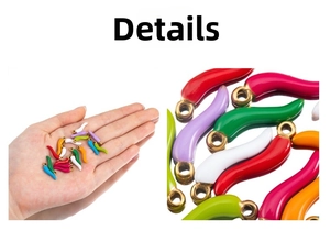 Macro detail of colorful chili pepper charms with glossy oil drip finish and gold rings