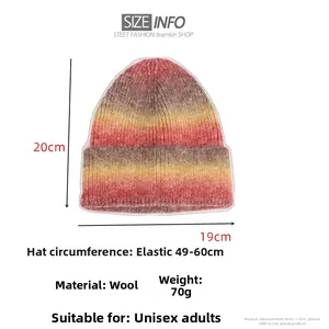 Size info chart for tie-dye knit beanie showing 20cm height and 19cm width dimensions