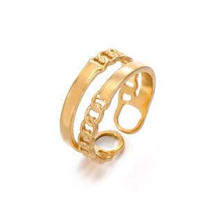 18K gold-plated double-layer stainless steel chain ring with adjustable open band for women