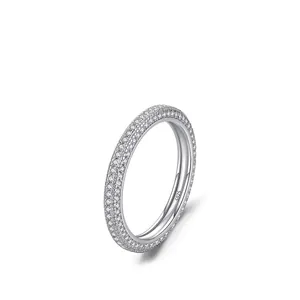Three-row micro-pave S925 sterling silver ring with shimmering cubic zirconia stones