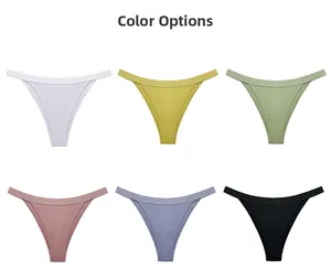 Detail showing six colors of ribbed cotton V-shaped high cut thongs with soft texture