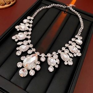 Elegant silver multi-layer teardrop crystal necklace with sparkling pear-cut gemstones