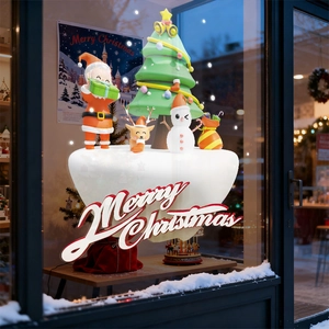 3D Santa Claus and Reindeer window display decoration with Merry Christmas sign
