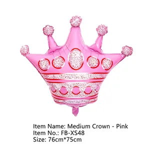Detailed view of pink crown aluminum foil balloon with white dots measuring 76cm x 75cm