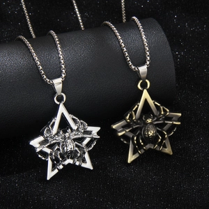 Spider Pentagram Pendant Necklace With Stainless Steel Chain Alloy Goth Punk Retro Halloween Jewelry For Men Women
